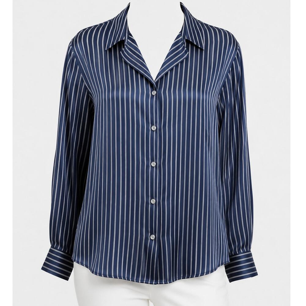 Vintage 90s Linda Allard Ellen Tracy 100% Silk Striped Blouse Size 16